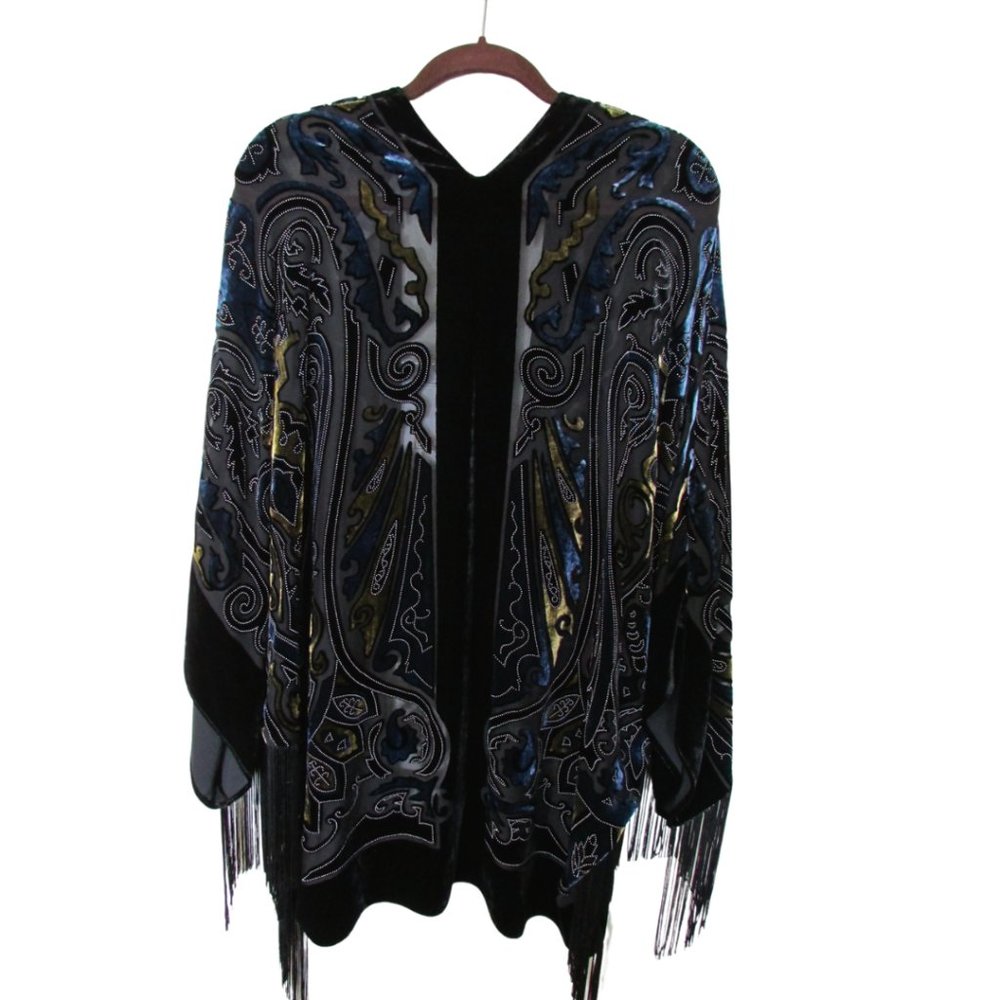 Chico Travelers Collection Fringed Evening Jacket Multi Blue and Black - Picture 4 of 5